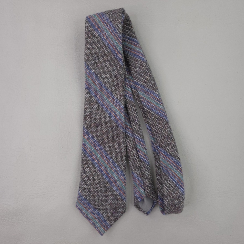John‎ Molloy Tie Mens One Size Gray Wool Donegal Tweed Stripe Ireland Skinny